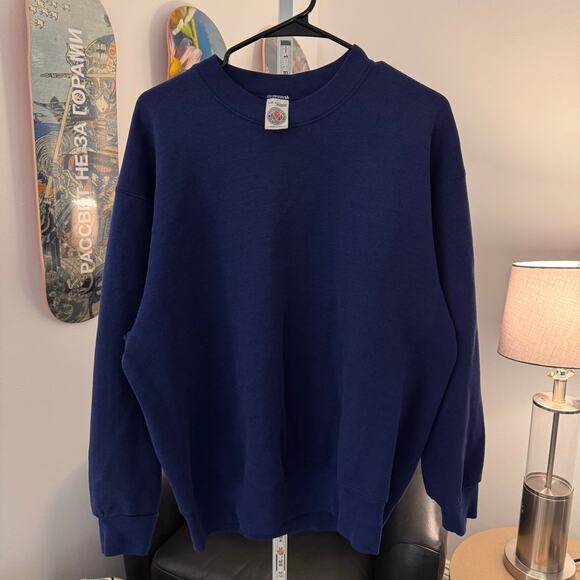 90s Vintage Blank Crewneck Royal Blue Sz L - Picture 2 of 5